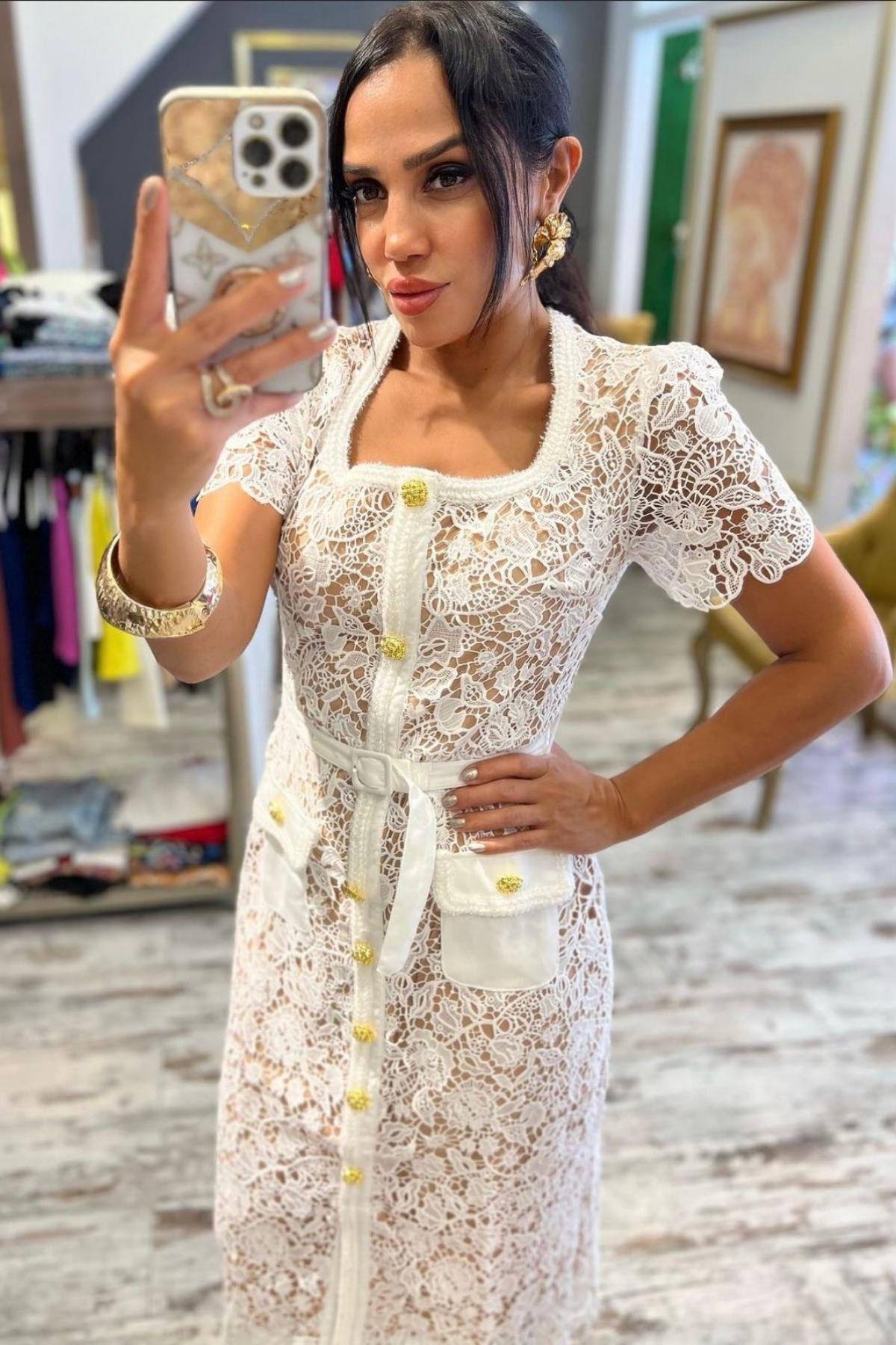 İthal Güpür Elbise Beyaz