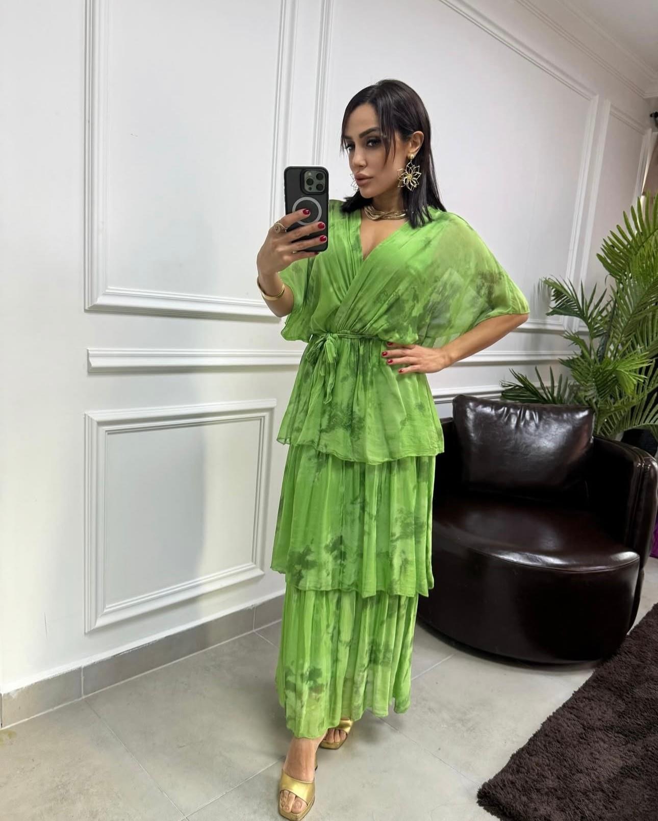 İthal Kruvaze İpek Elbise