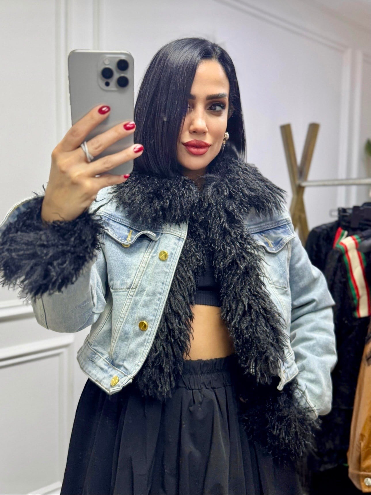 İthal Kürklü Crop Ceket