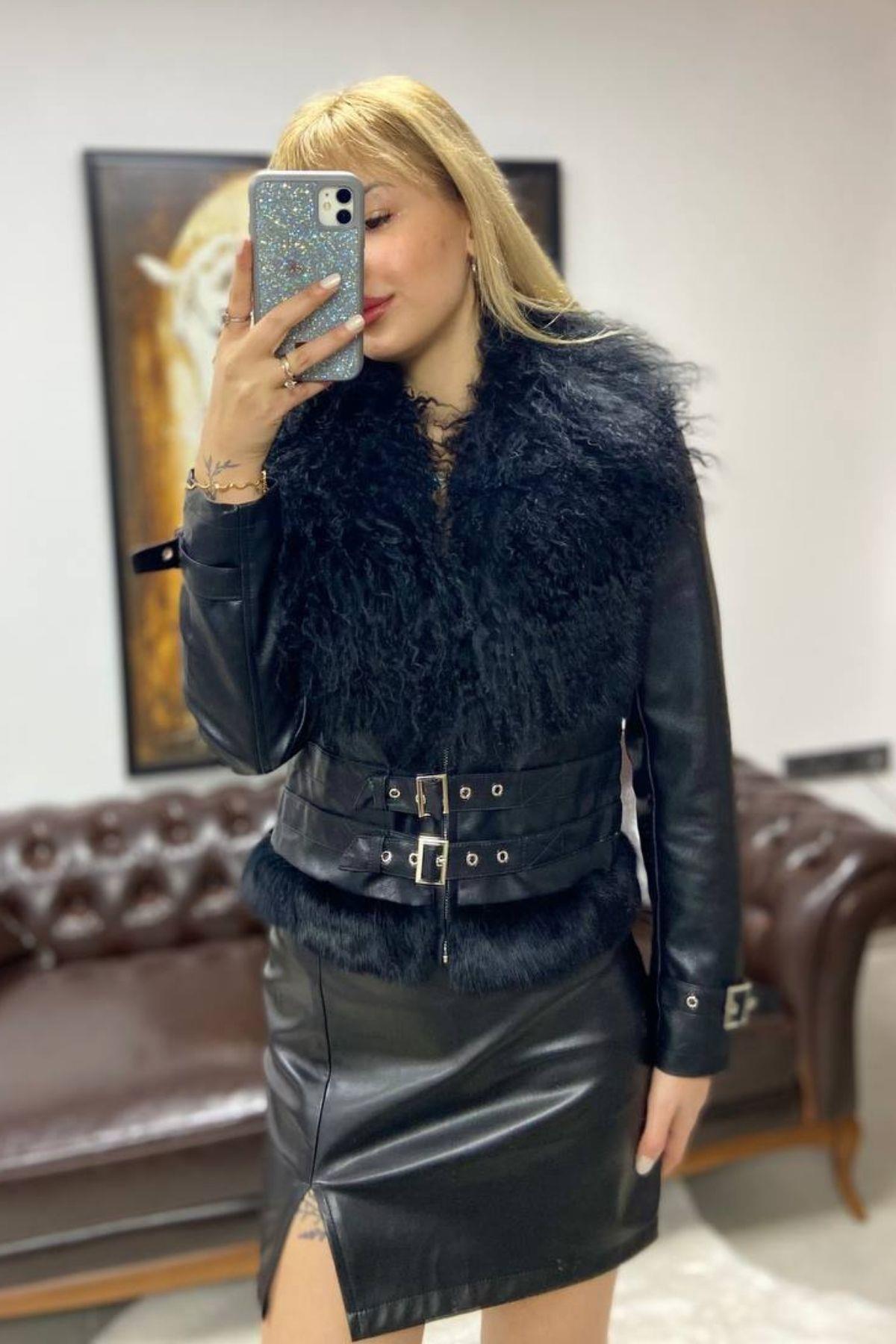 İthal Kürklü Deri Ceket