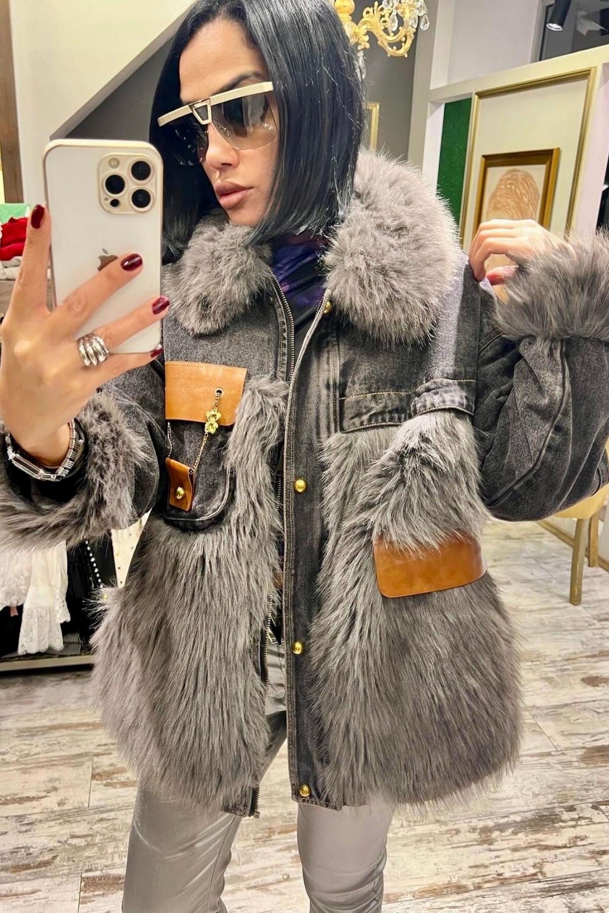 İthal Kürklü Kot Mont