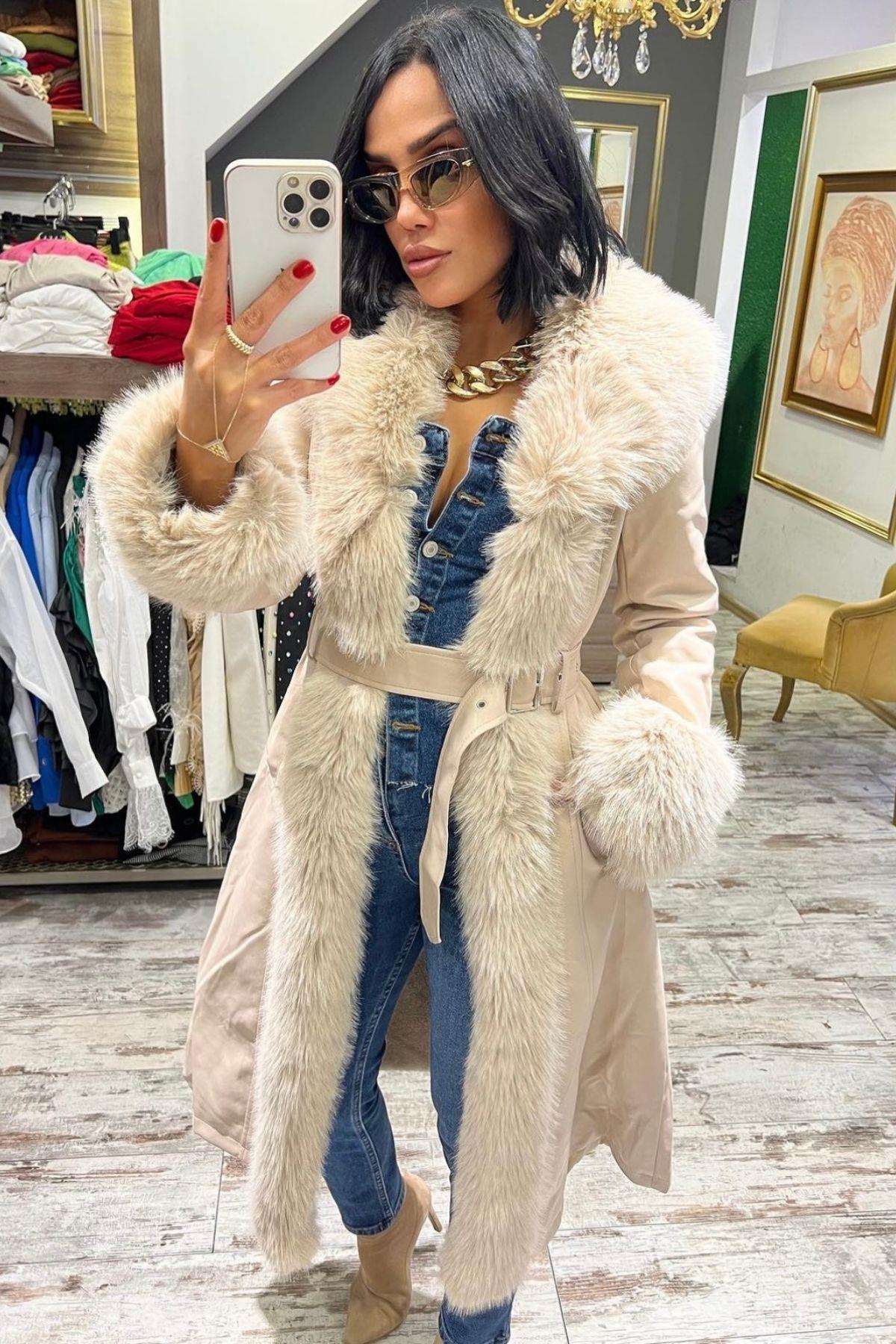 İthal Kürklü Trenç Bej