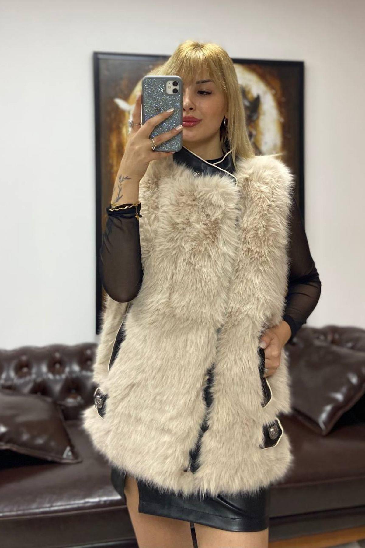 İthal Kürklü Yelek Krem