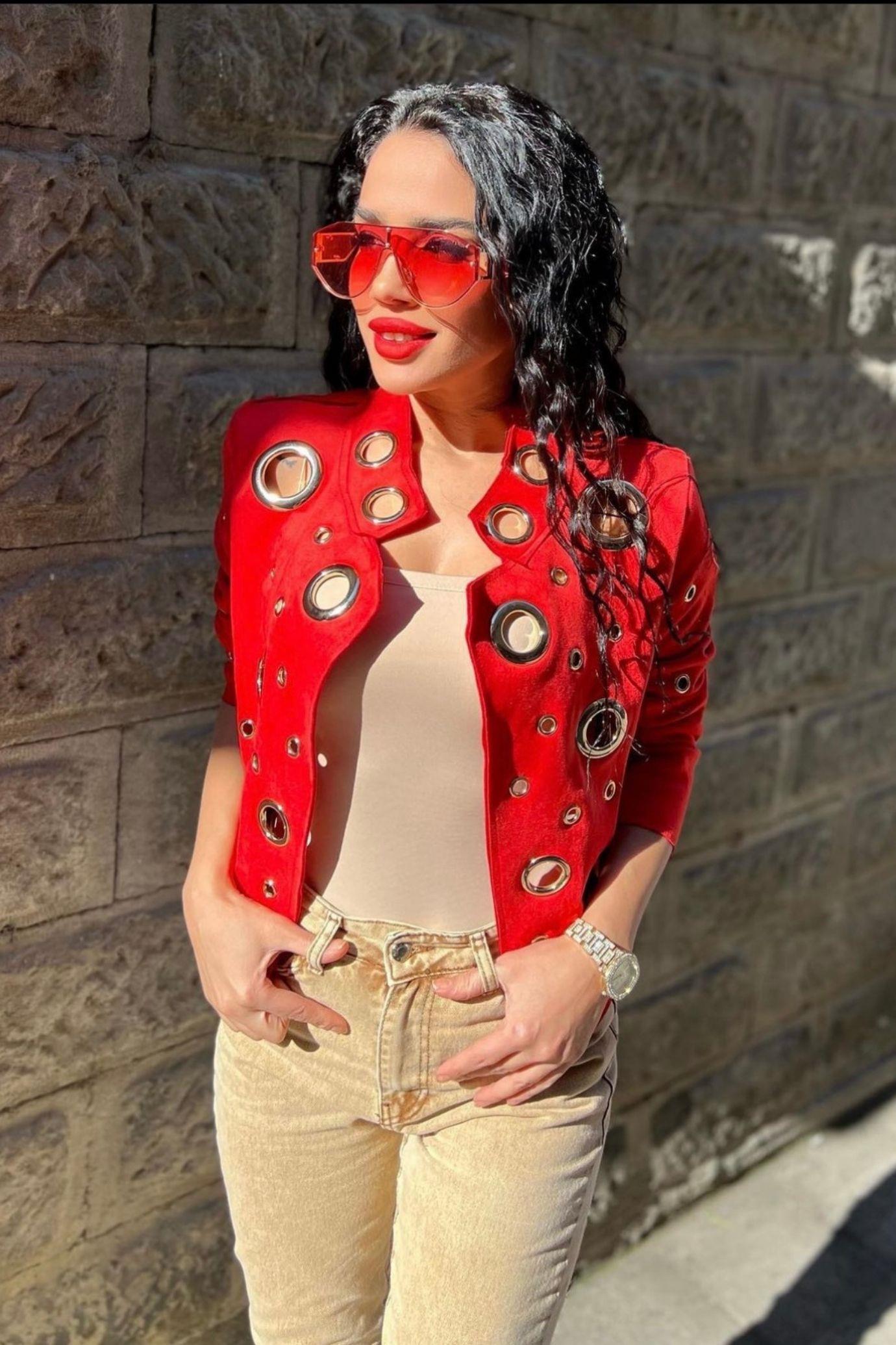 İthal KuşGözü Ceket Nar Çiceği