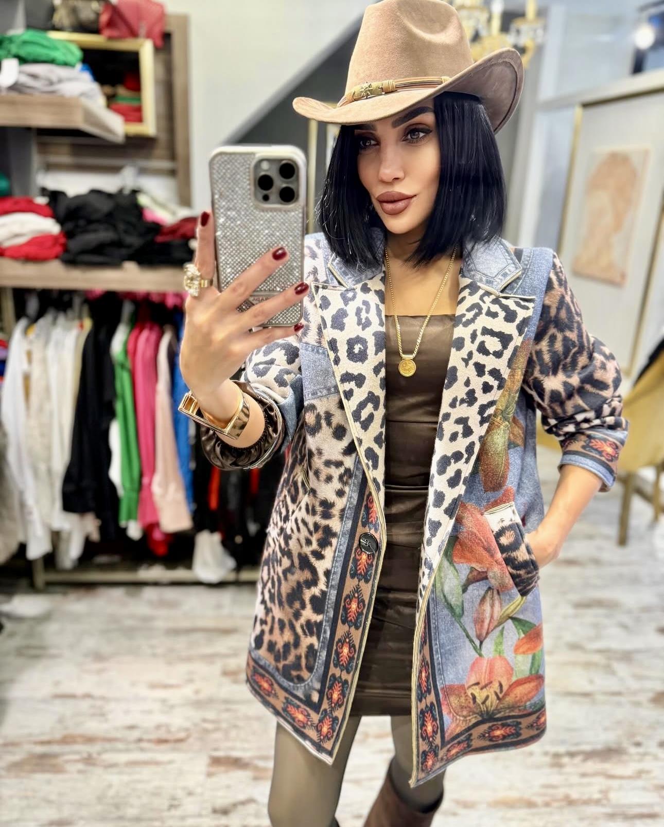 İthal Leopar Tasarımlı Ceket