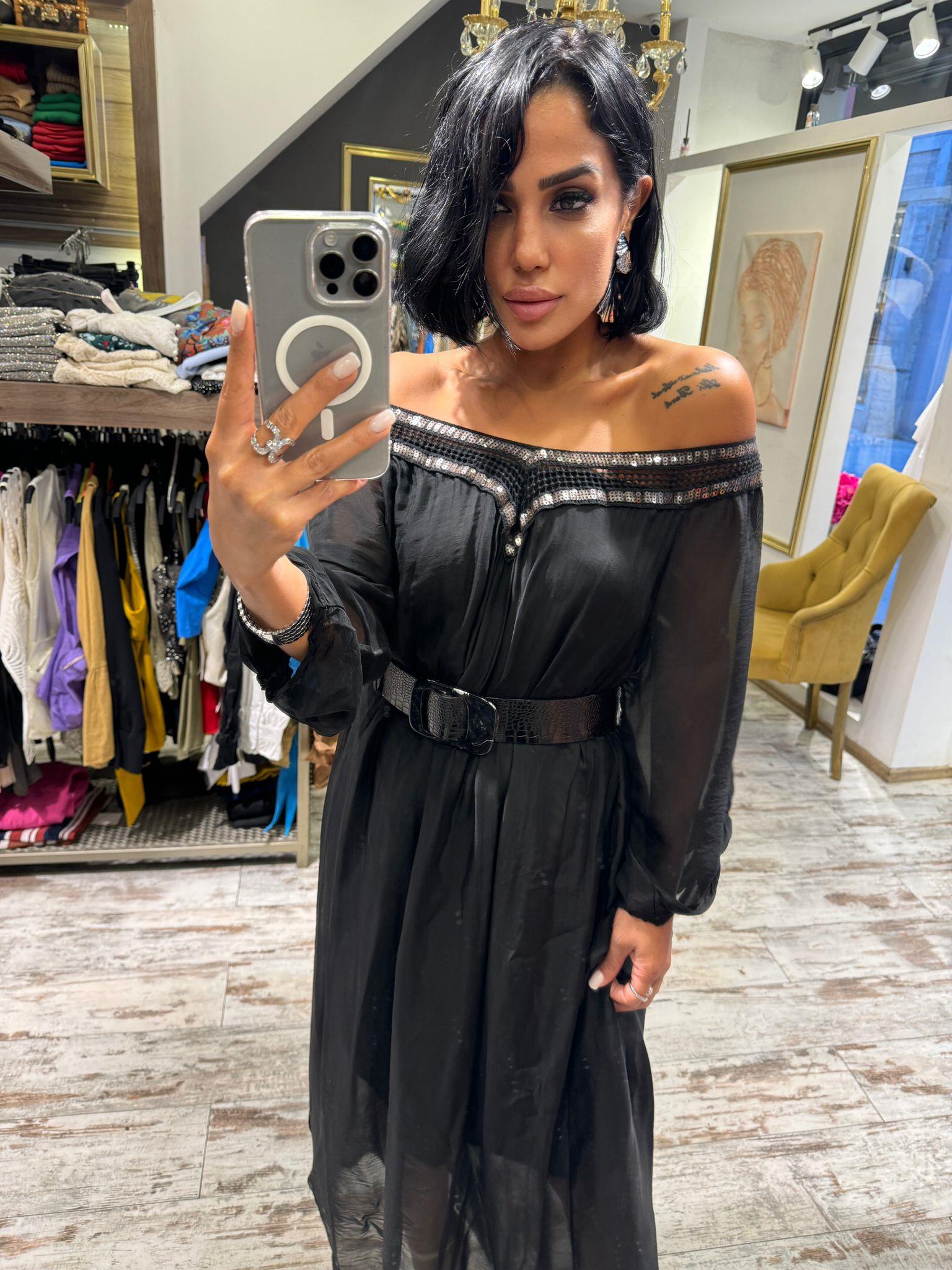 İthal Madonna Yaka Elbise