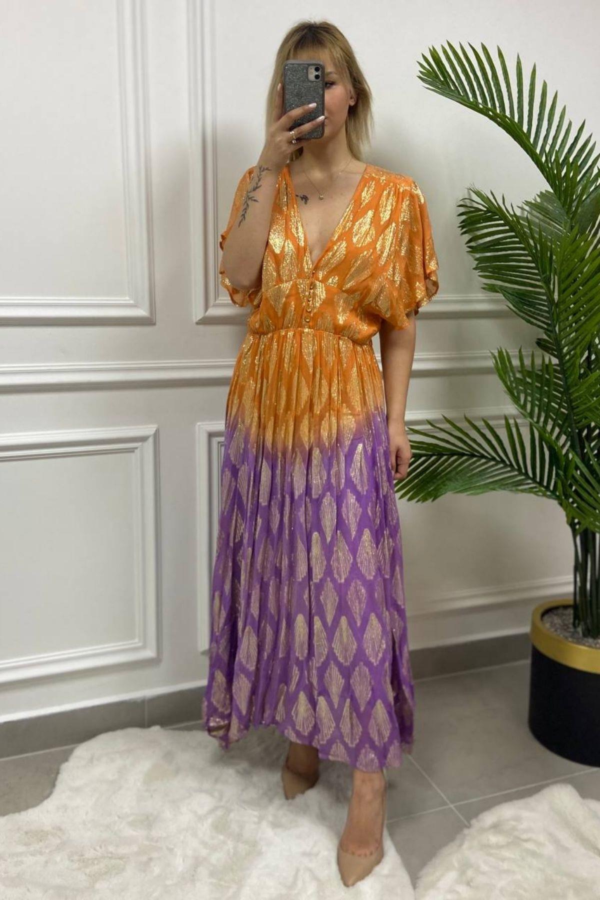 İthal Renkli Lastikli Elbise