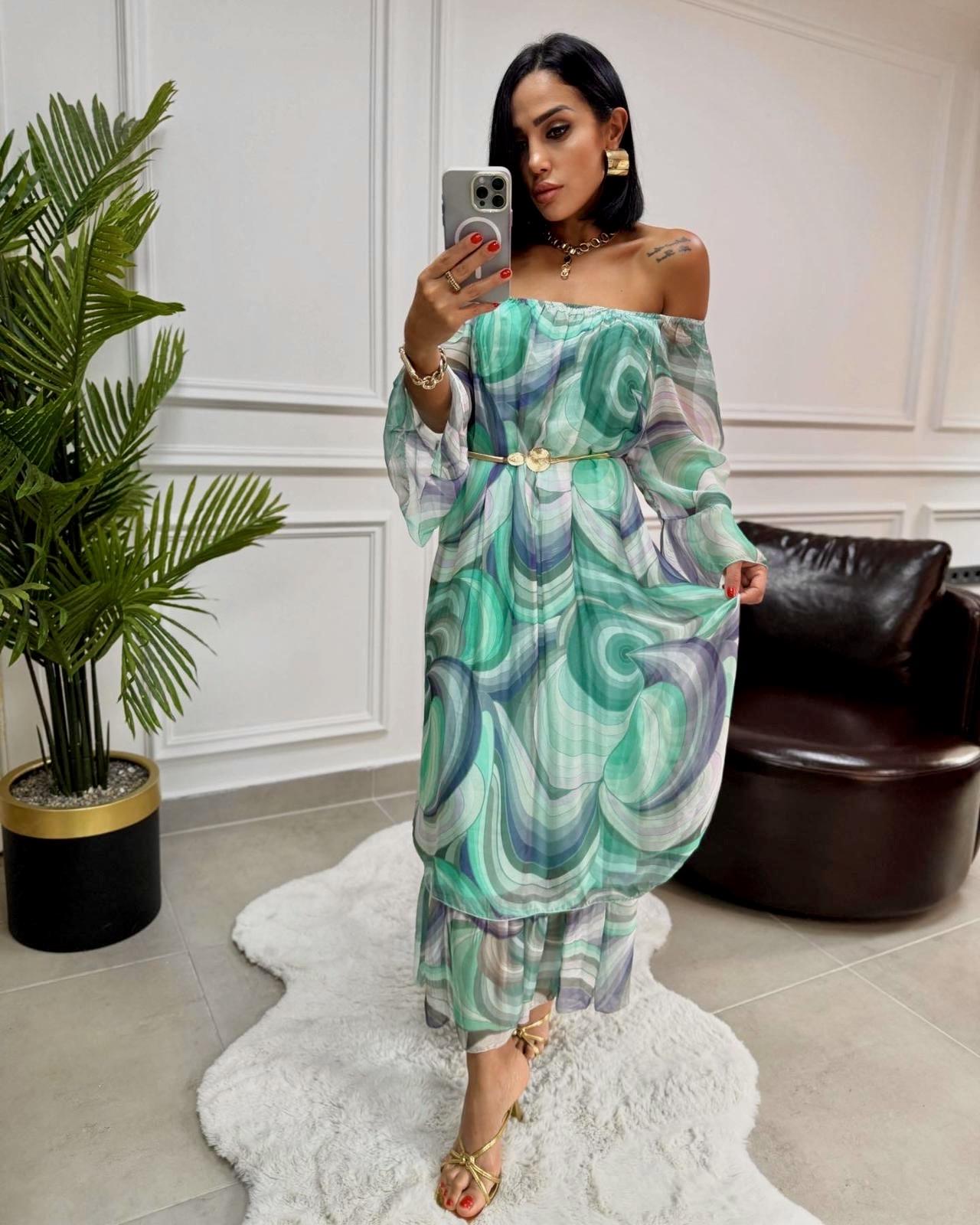 İthal Soyut Desen Elbise