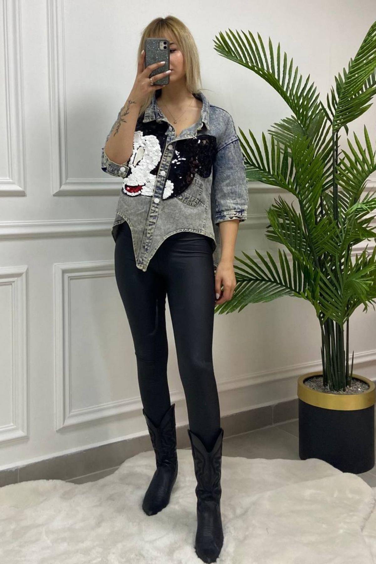 İthal Tasarım Jean Gömlek