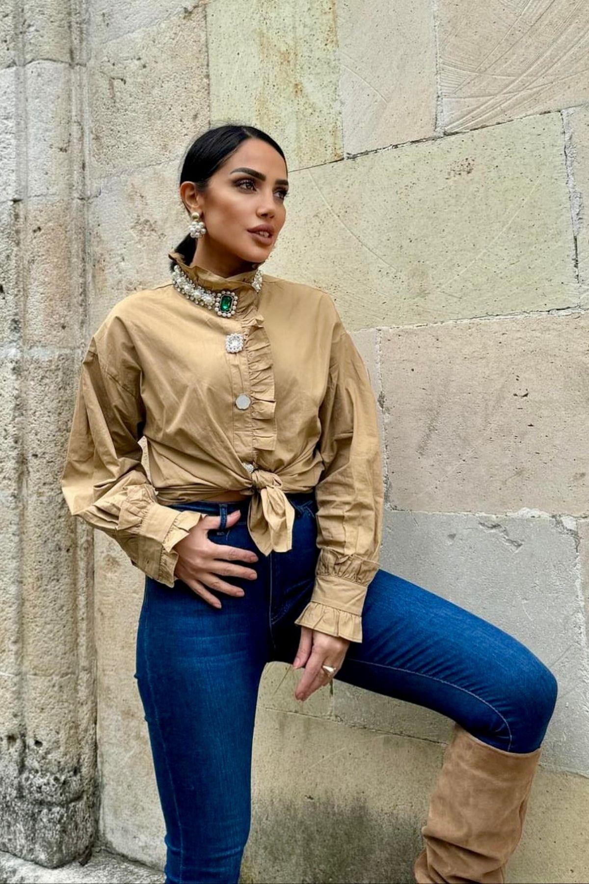 İthal Taşlı Gömlek Vizon