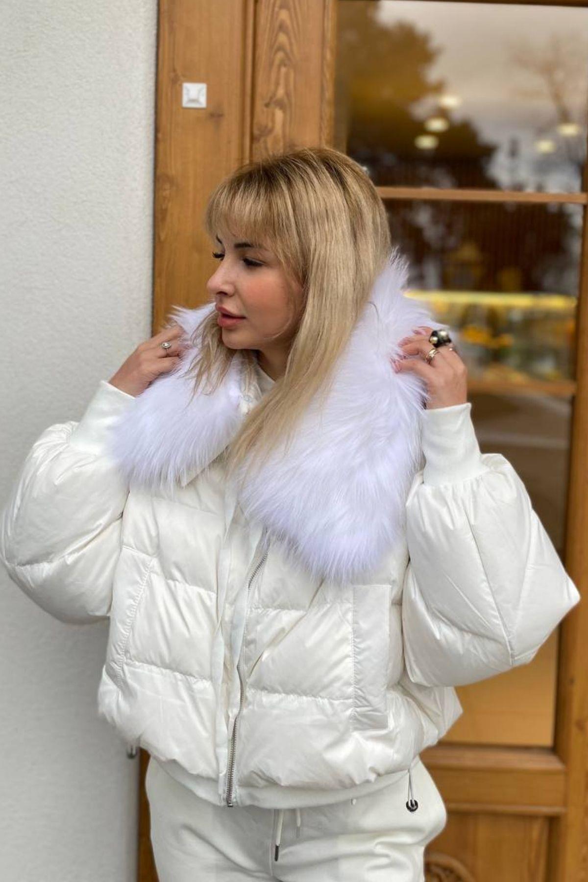 İthal Triko Kol Kürklü Mont