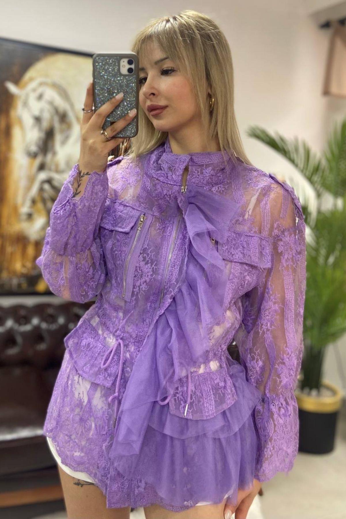 İthal Tül Ceket Mor