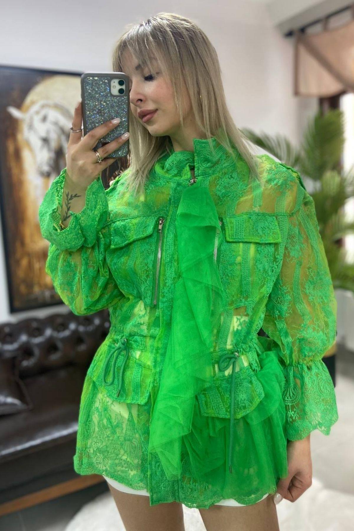 İthal Tül Ceket Yeşil