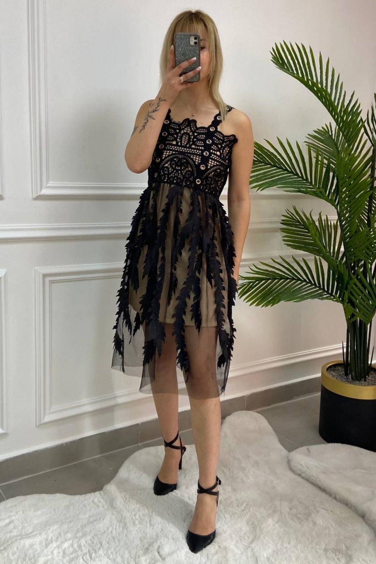 İthal Tül Detay Elbise