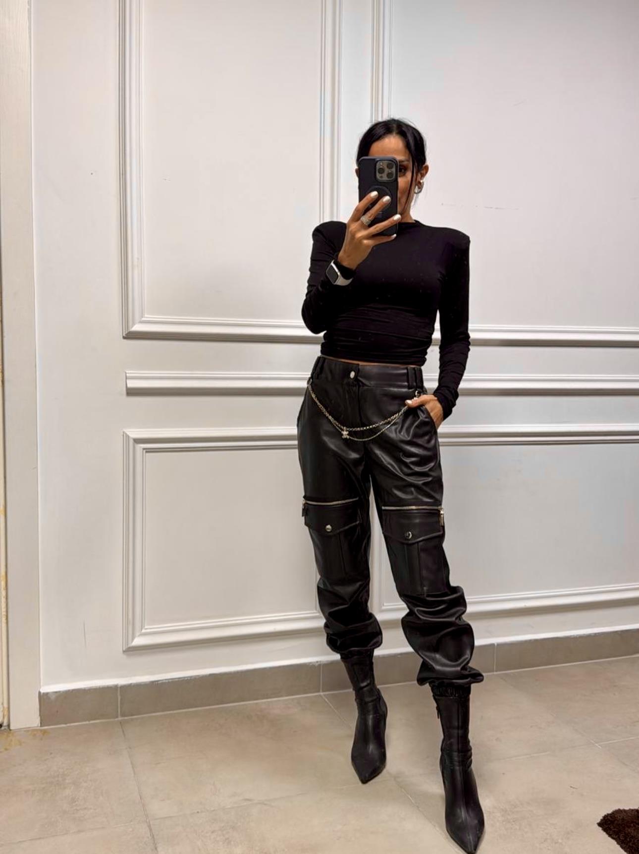 Kargo Cep Deri Pantolon