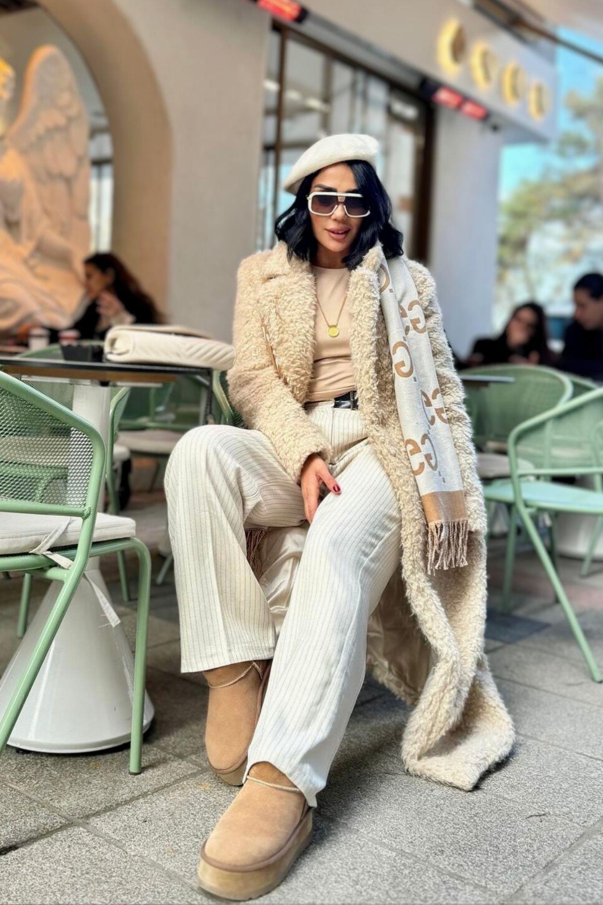 Kemerli Pantolon Ekru