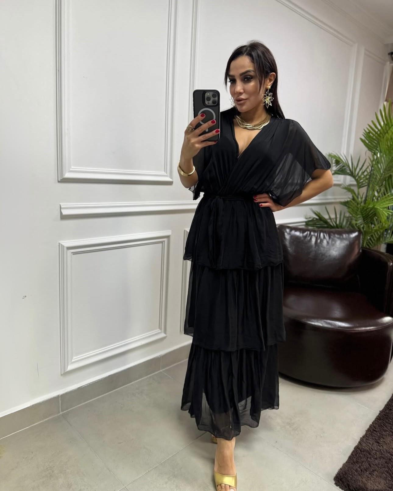 Kruvaze Yaka İpek Elbise