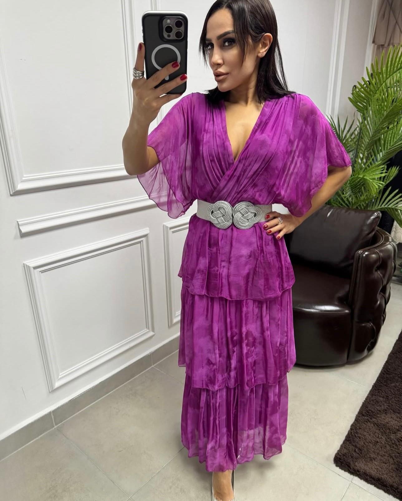 Kruvaze Yaka İpek Elbise