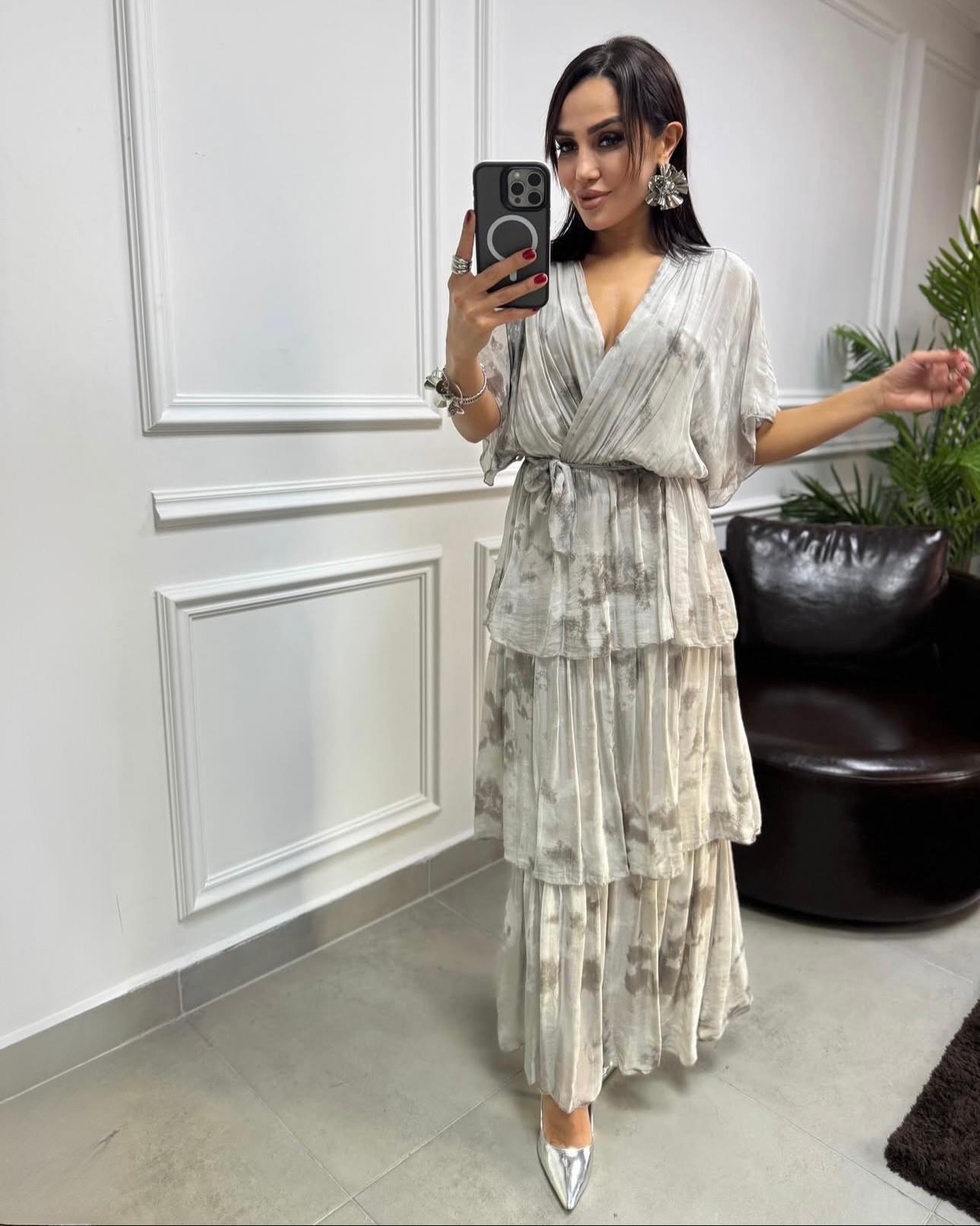 Kruvaze Yaka İpek Elbise