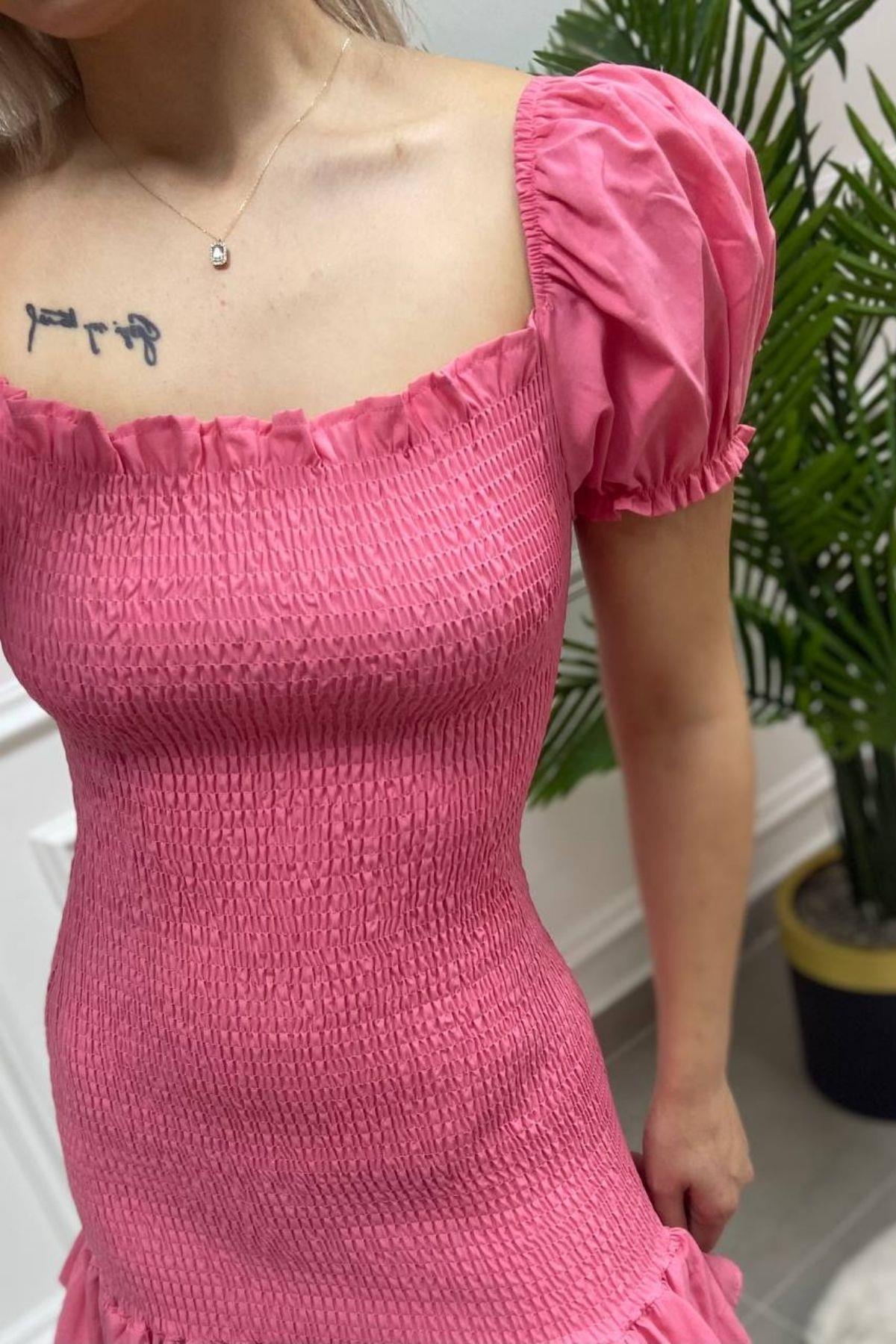 Lastikli Elbise Pembe