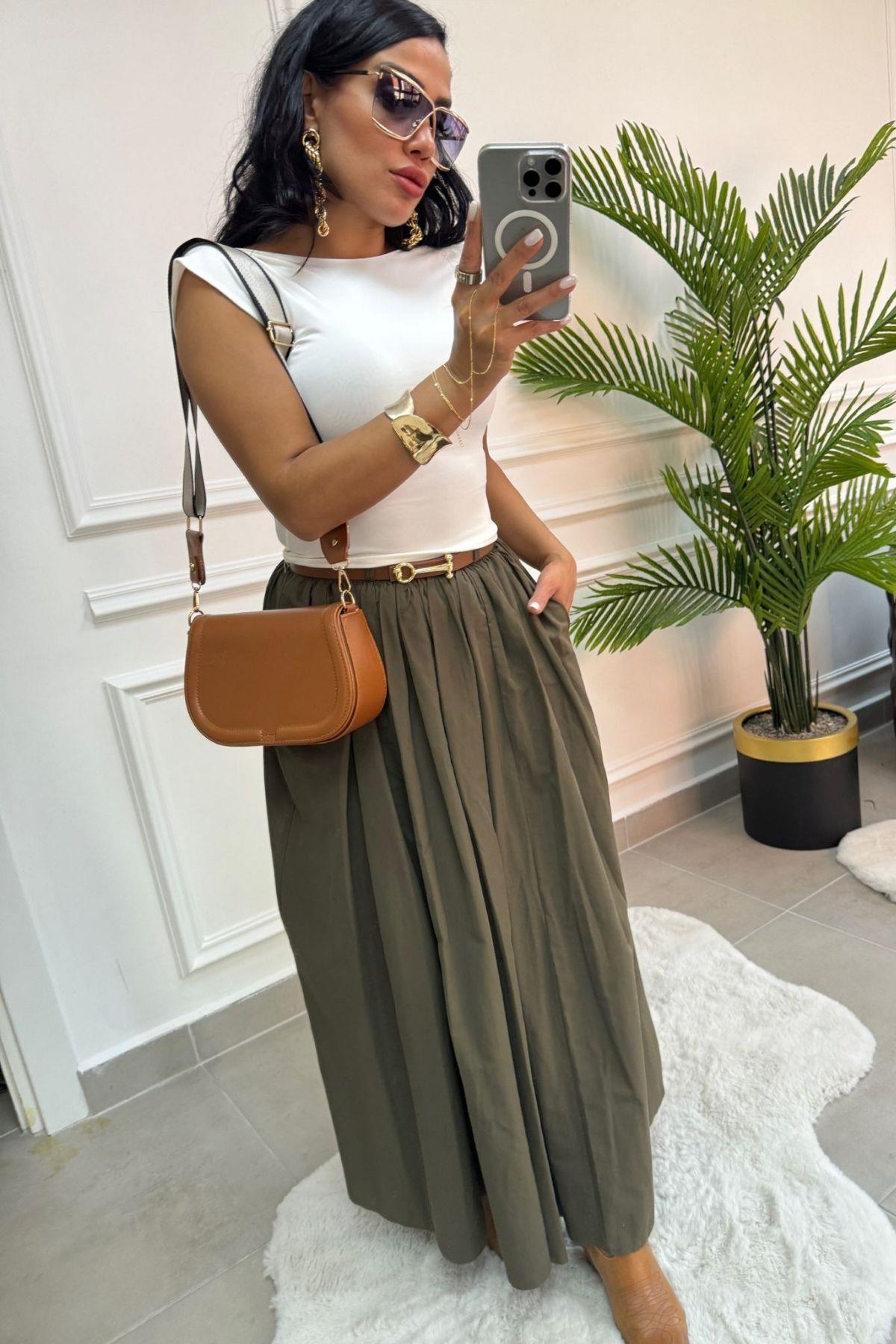 Paraşüt Kemerli Etek Yeşil