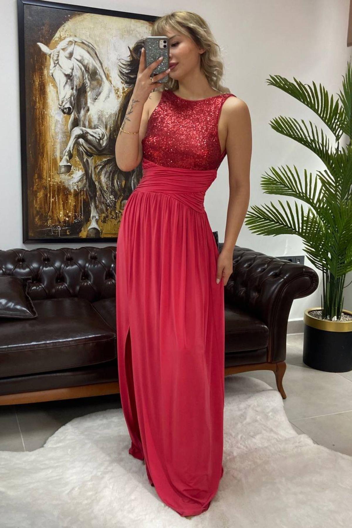 Pullu Elbise Kırmızı