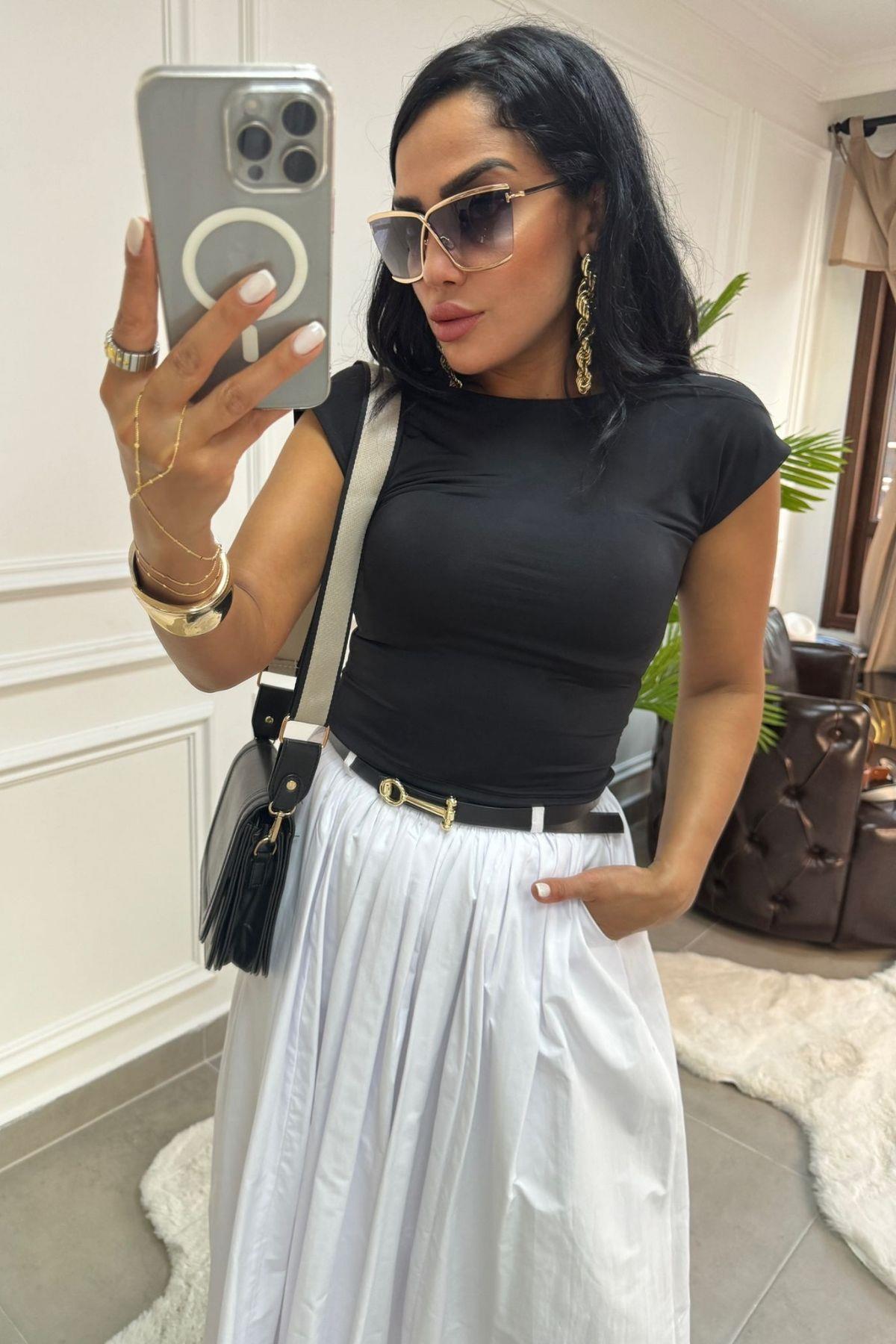 Sırt Dekolteli Crop Siyah