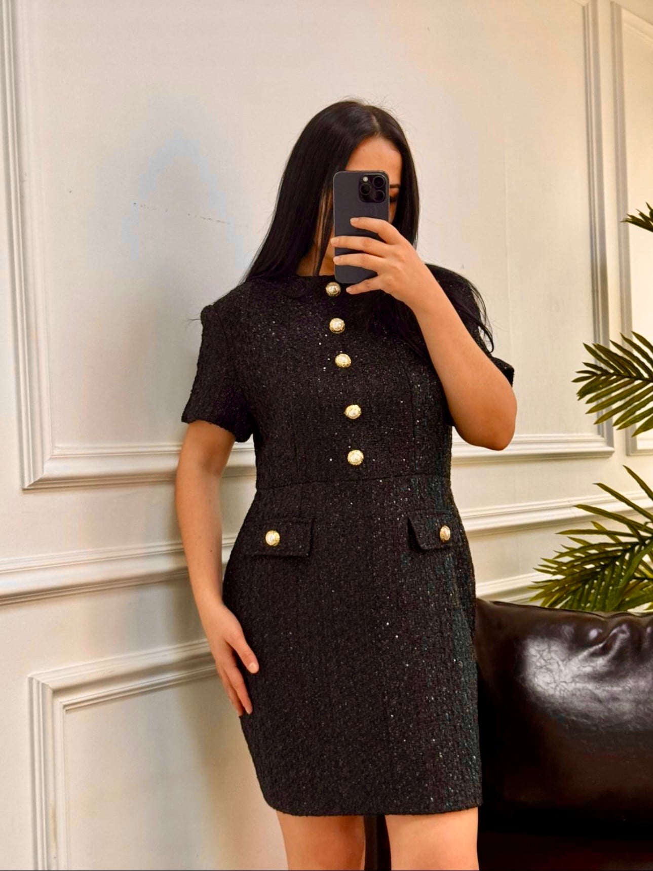 Siyah Düğmeli Tüvit Elbise