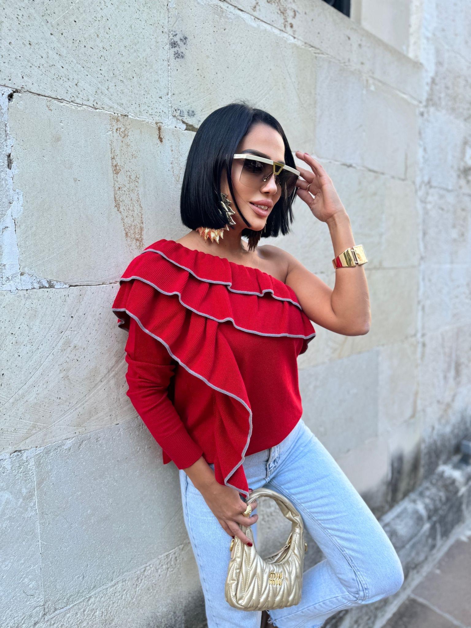 Tek Omuz Volanlı Triko