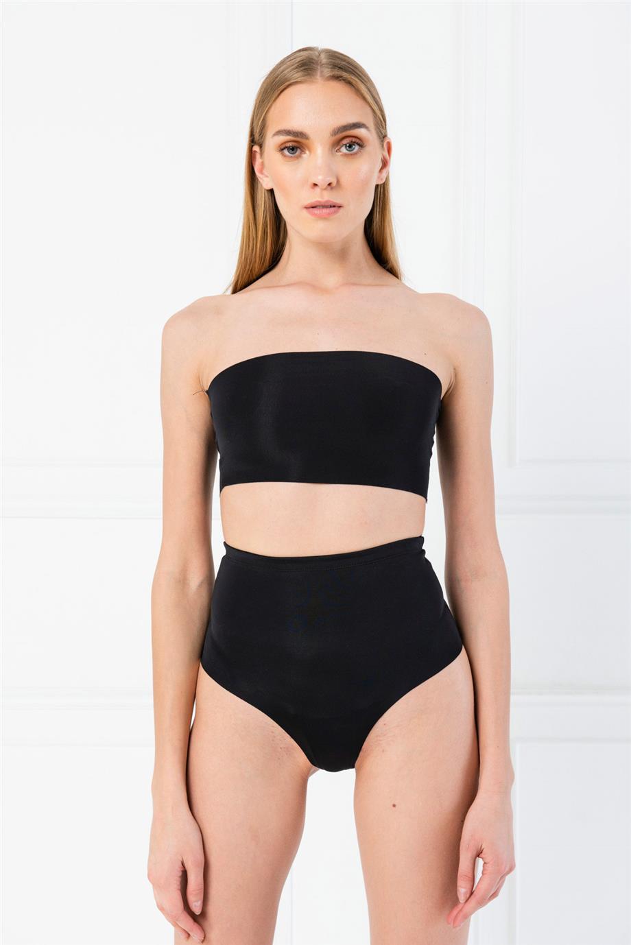 Yüksek Bel Siyah Lastikli Şort