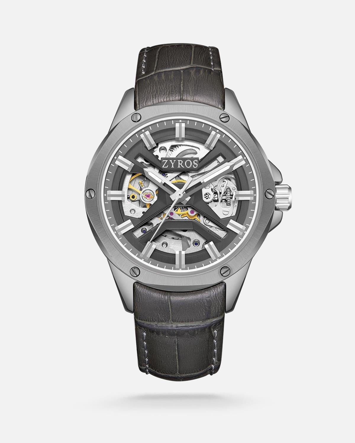 ZYROS Gri Deri Kordon Automatic Erkek Saati