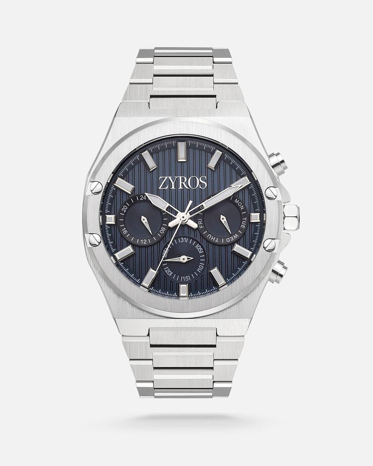 Zyros Gümüş Çelik Kordon Mavi Kardan Erkek Kol Saati