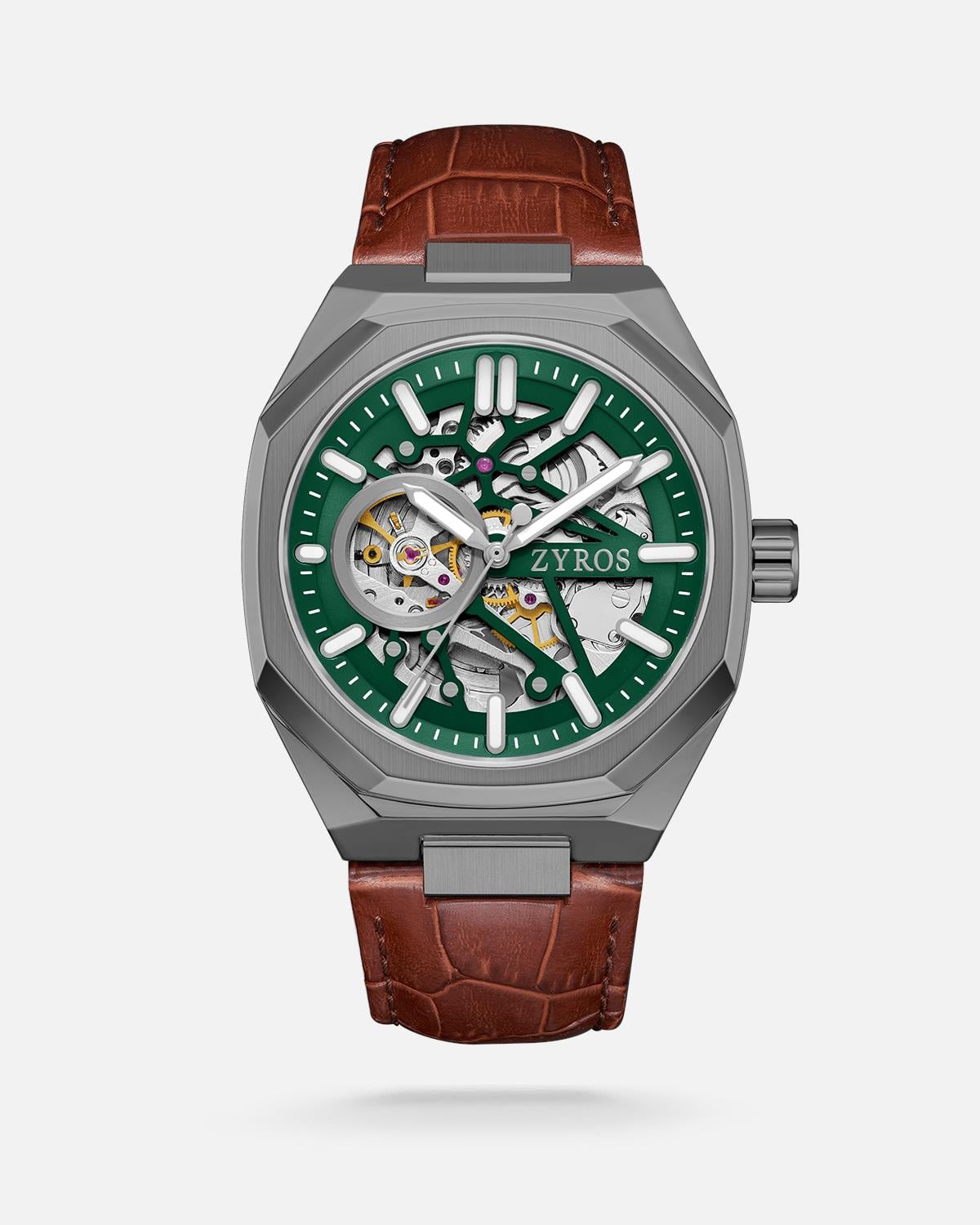ZYROS Kahverengi Deri Kordon Automatic Erkek Saati