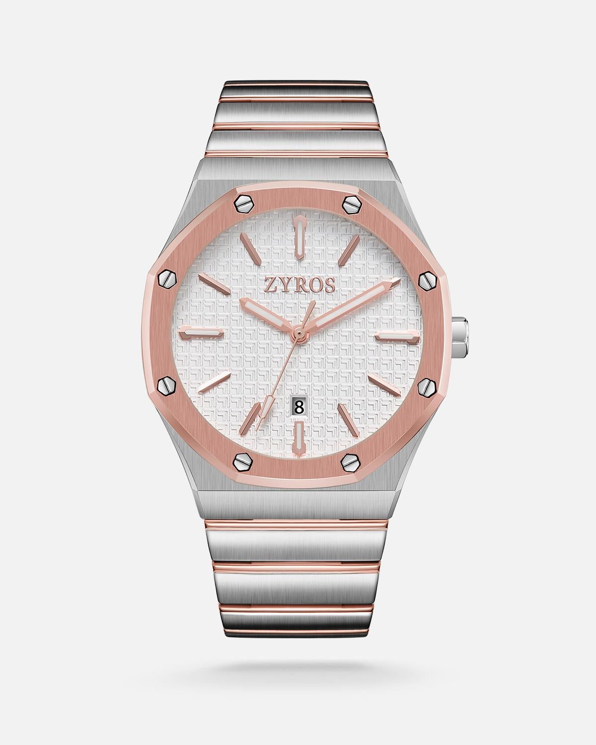 ZYROS Silver / Rose  Çelik Kordon Exclusive Erkek Saati 