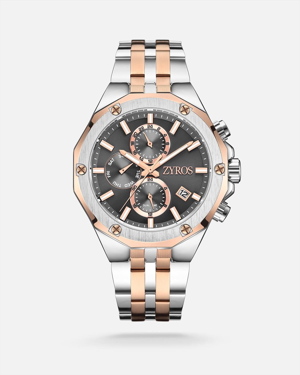 ZYROS Silver / Rose Çelik Kordon Exclusive Erkek Saati 