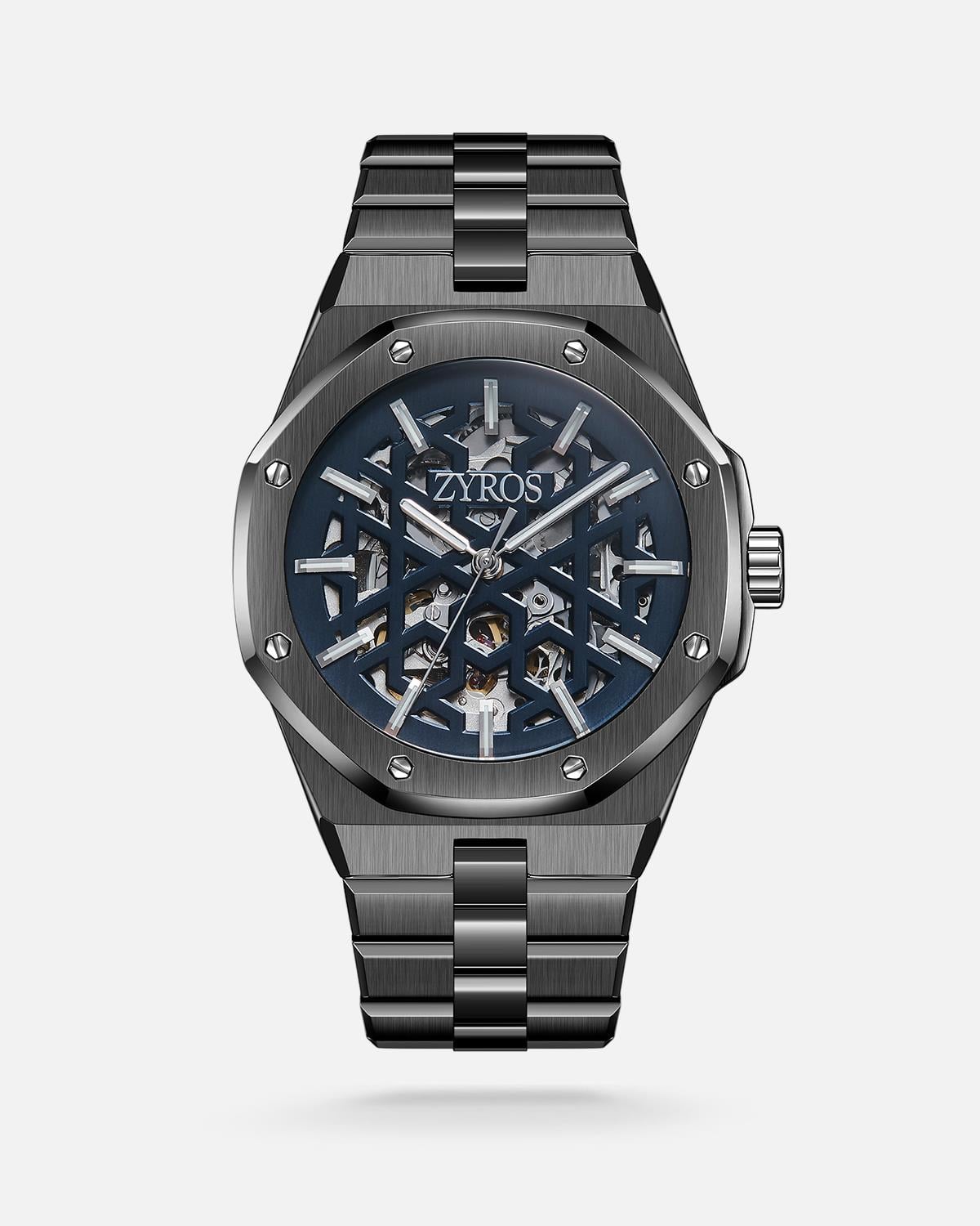 ZYROS Siyah Çelik Kordon Automatic Erkek Saati 