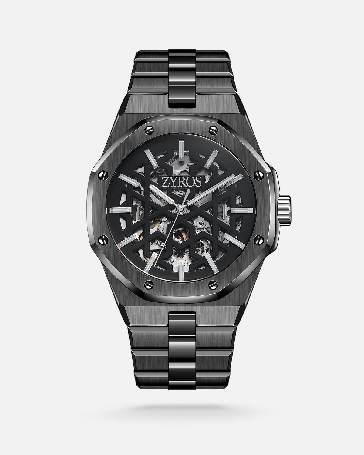 ZYROS Siyah Çelik Kordon Automatic Erkek Saati 