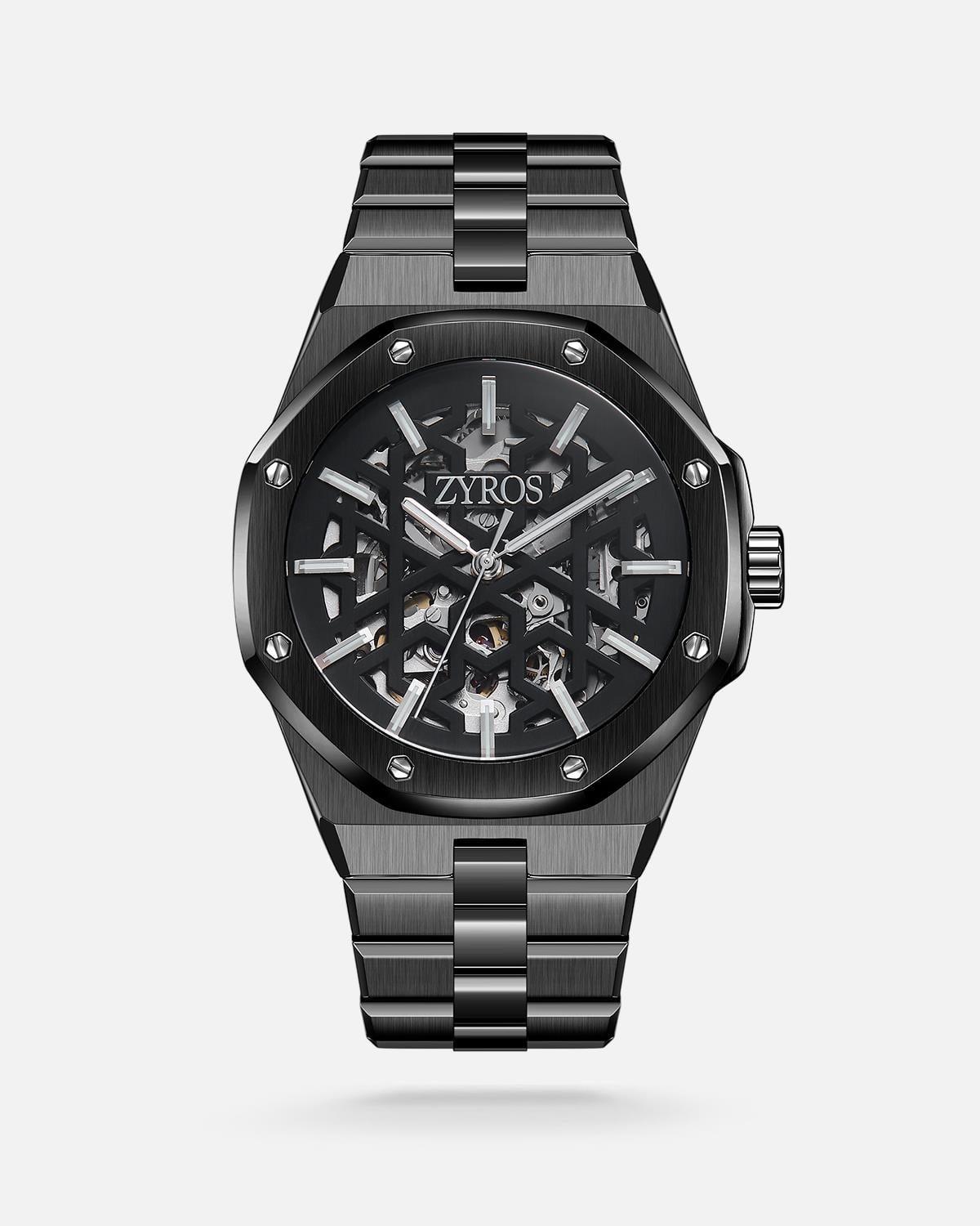 ZYROS Siyah Çelik Kordon Automatic Erkek Saati 