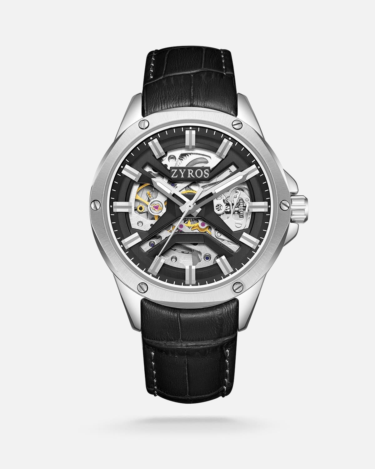 ZYROS Siyah Deri Kordon Automatic Erkek Saati