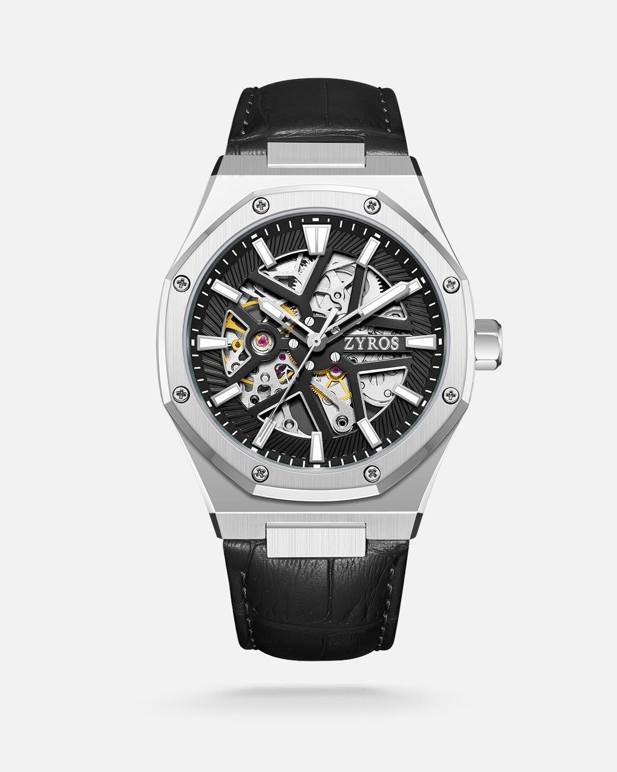 ZYROS Siyah Deri Kordon Automatic Erkek Saati