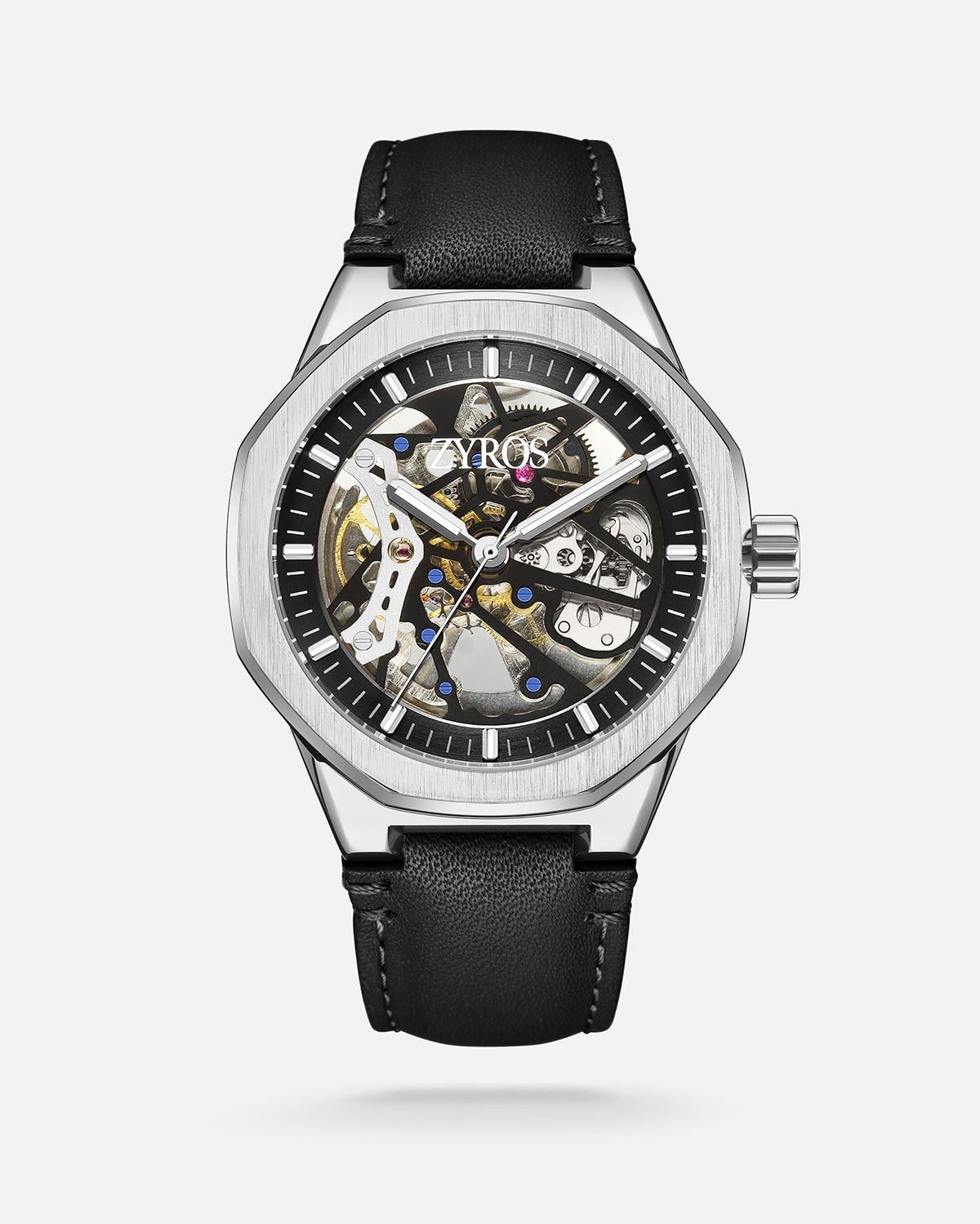 ZYROS Siyah Deri Kordon Automatic Erkek Saati 