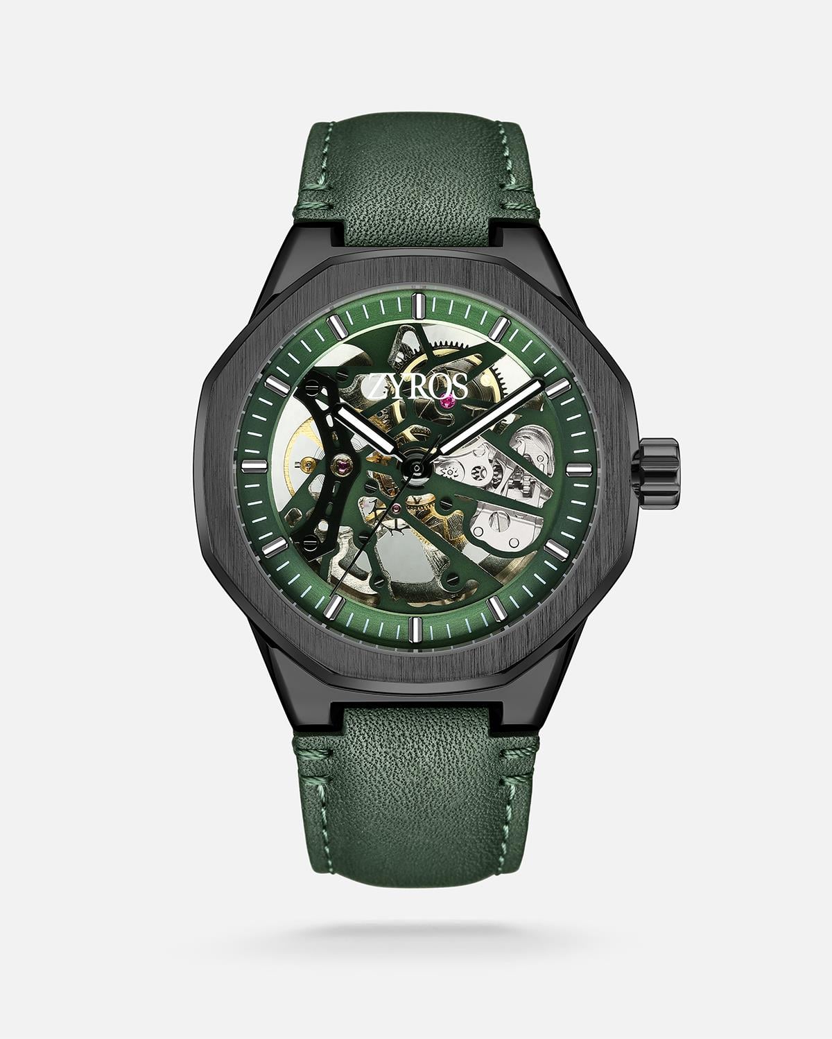 ZYROS Yeşil Deri Kordon Automatic Erkek Saati 