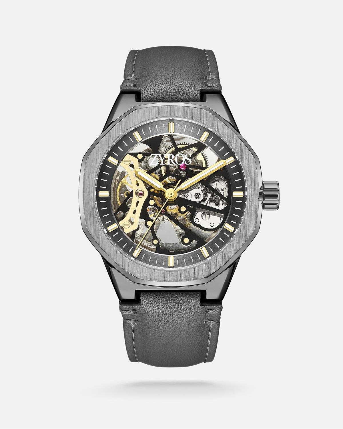 ZYROS Gri Deri Kordon Automatic Erkek Saati 