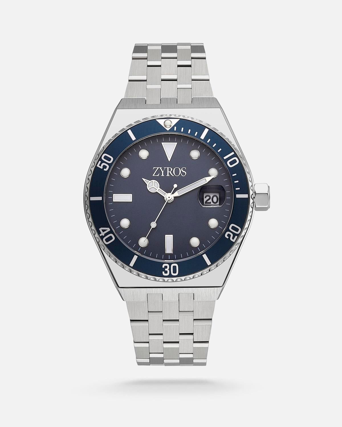 Zyros Gümüş Çelik Kordon Mavi Kardan Erkek Kol Saati