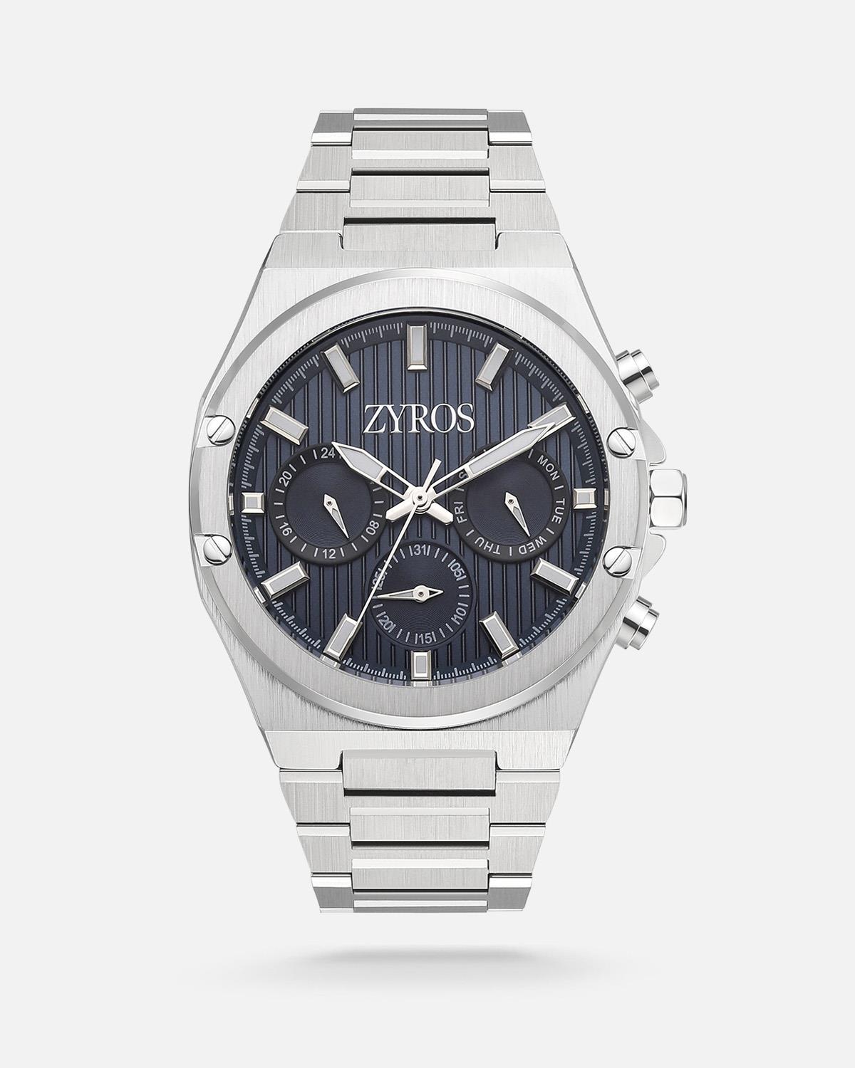 Zyros Gümüş Çelik Kordon Mavi Kardan Erkek Kol Saati
