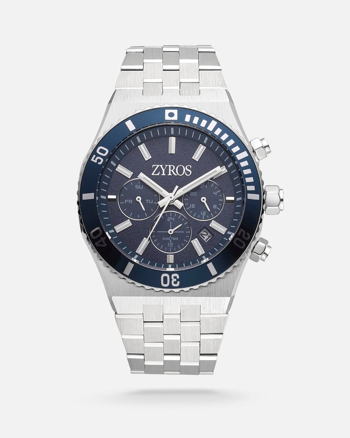 Zyros Gümüş Çelik Kordon Mavi Kardan Erkek Kol Saati