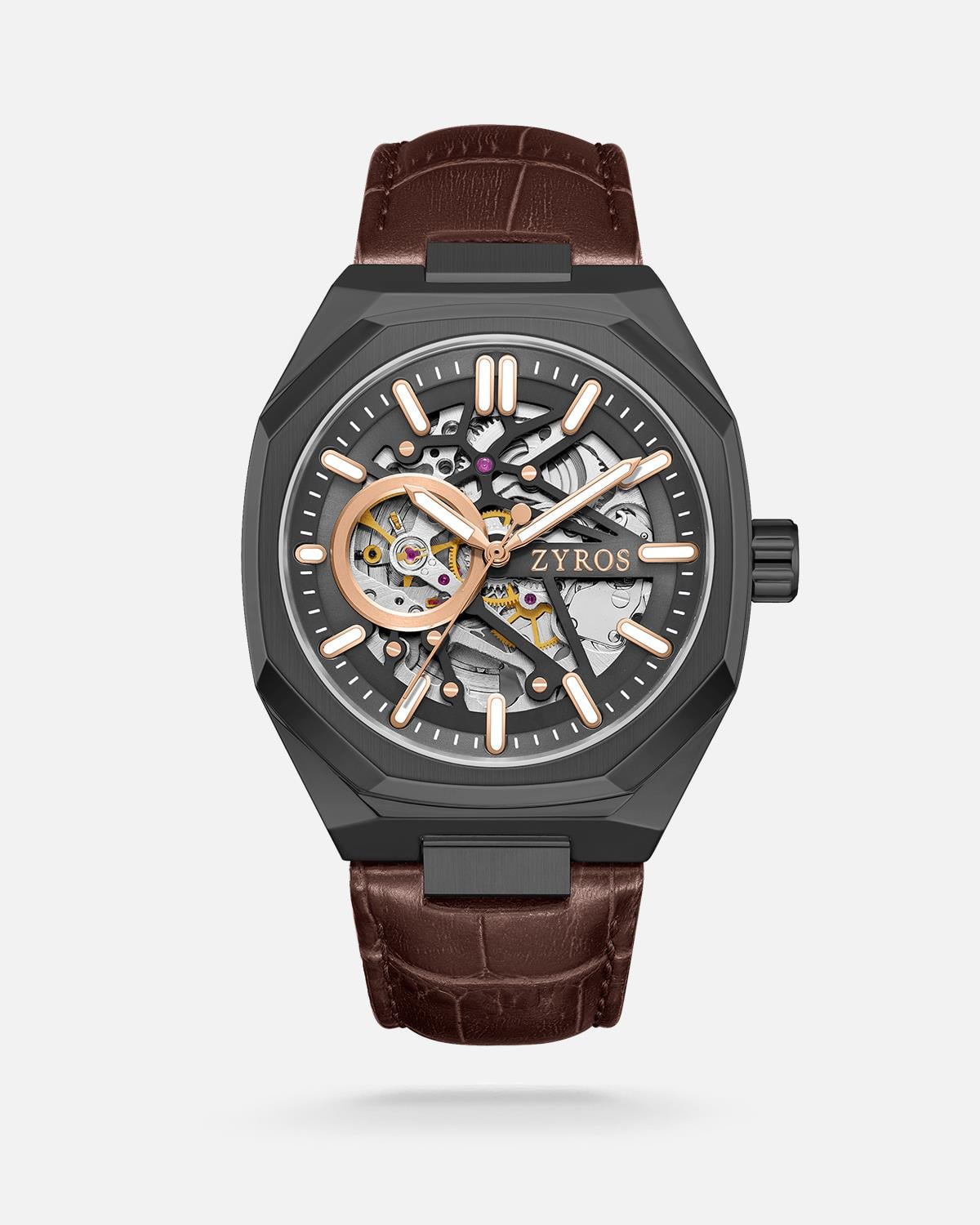 ZYROS Kahverengi Deri Kordon Automatic Erkek Saati