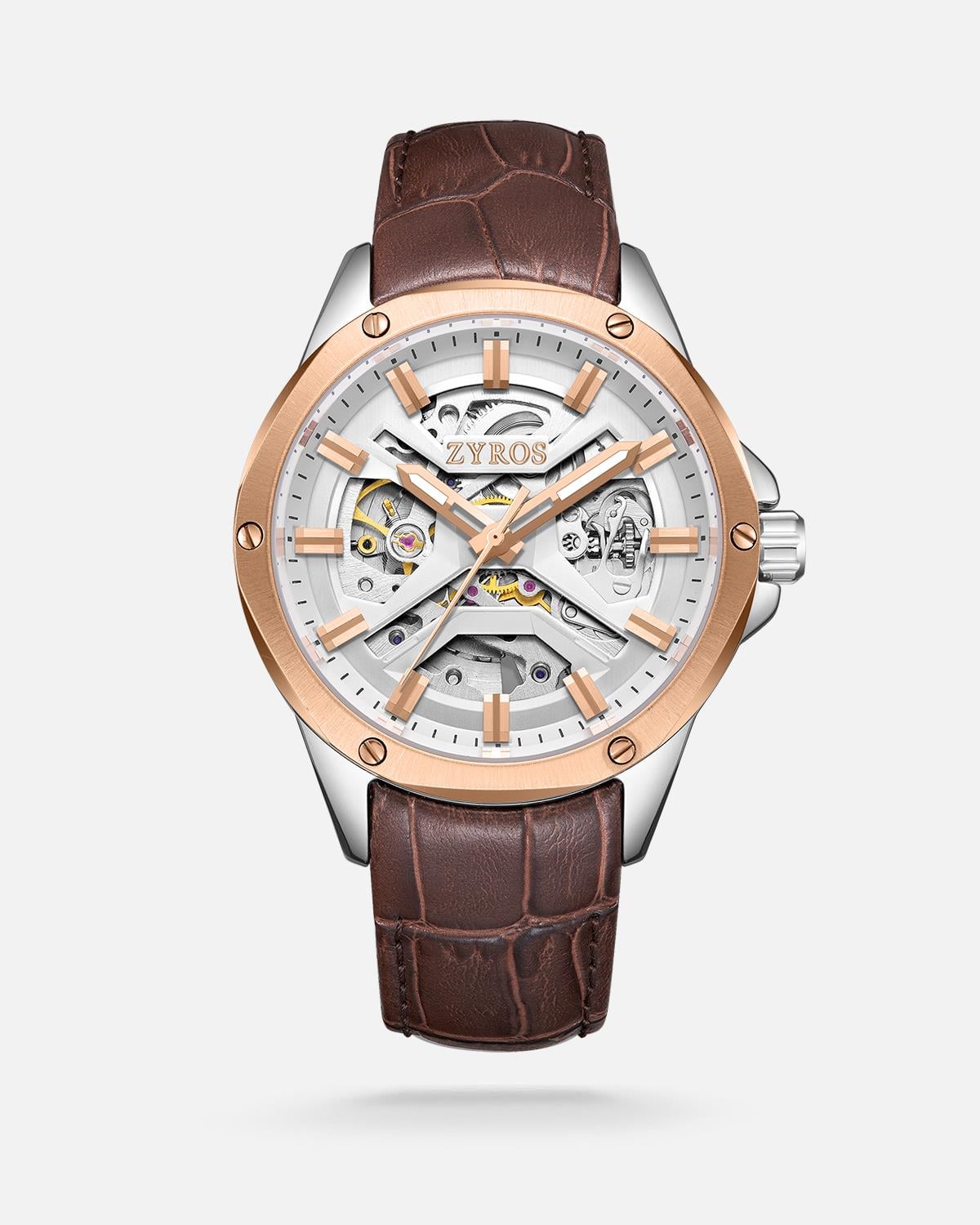 ZYROS Kahverengi Deri Kordon Automatic Erkek Saati