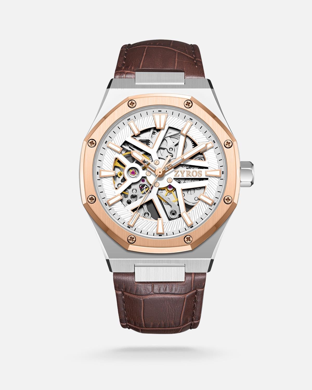 ZYROS Kahverengi Deri Kordon Automatic Erkek Saati