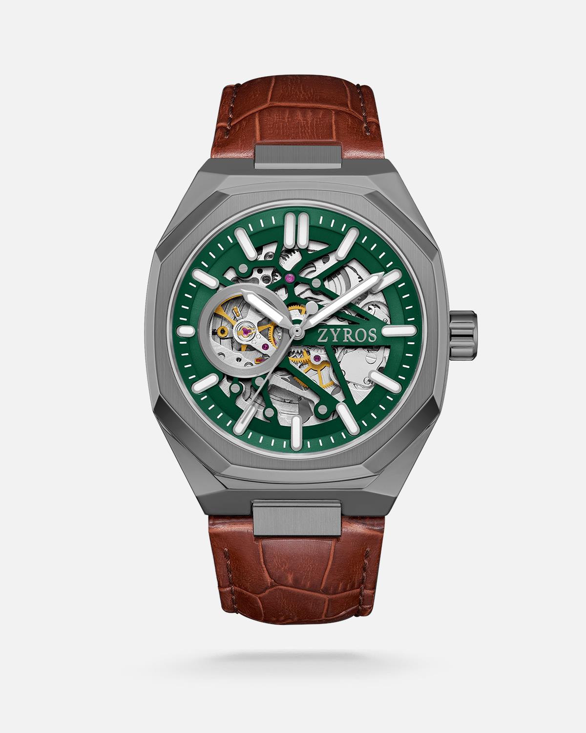 ZYROS Kahverengi Deri Kordon Automatic Erkek Saati